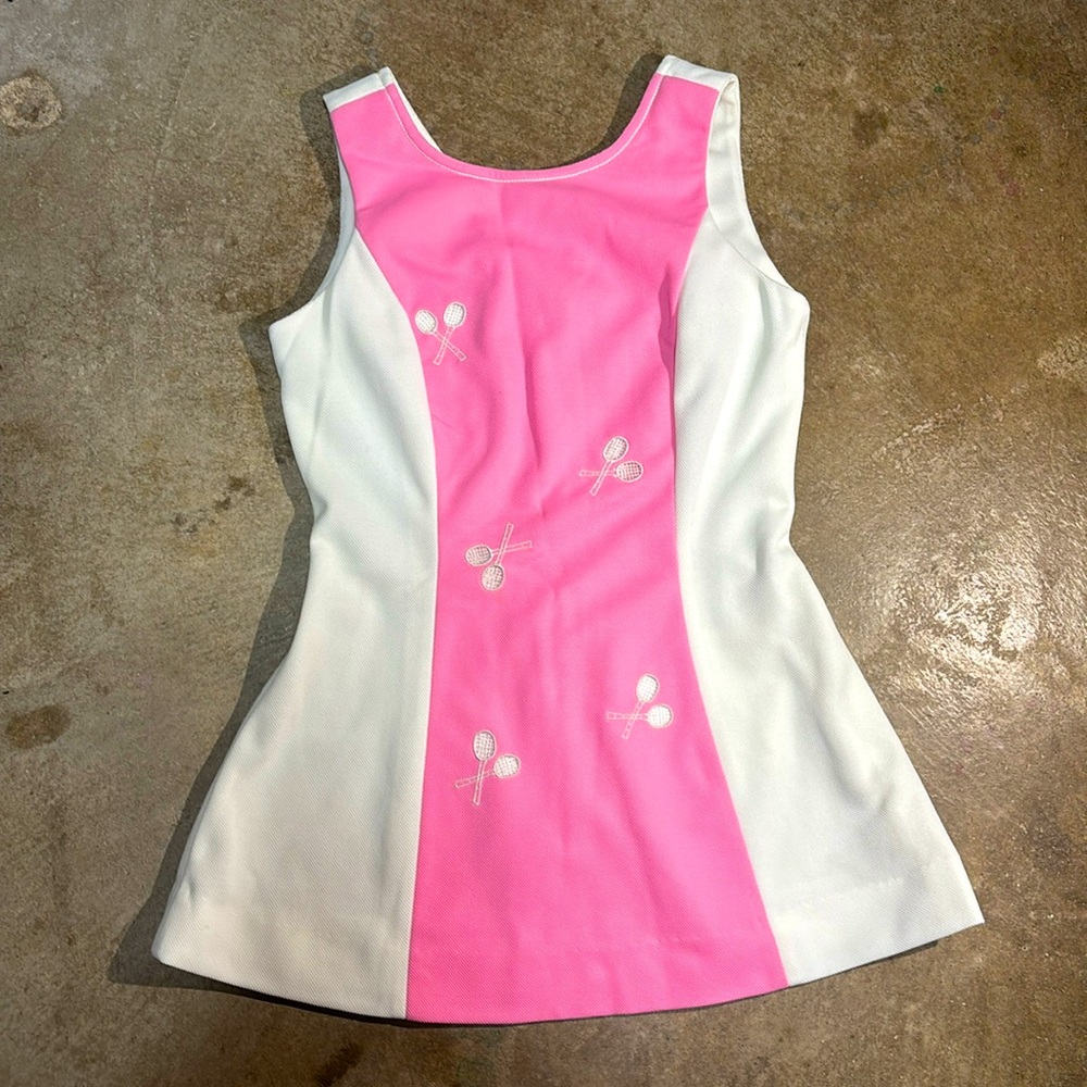 Rare - Vintage Mondessa Tennis Collection Pink & White Dress w/ White Rackets